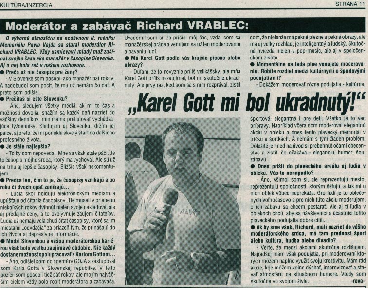 Púchovské noviny 25.6.2002: Karel Gott mi bol ukradnutý!